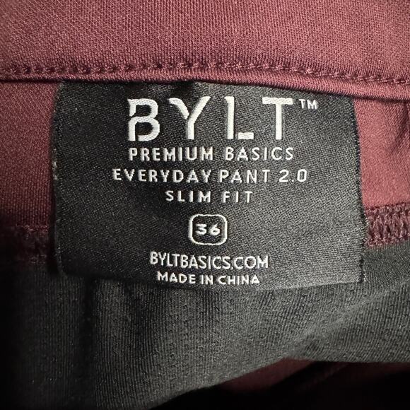 BYLT Men's Pants 36x30 Red Everyday Pant 2.0 Slim Fit Stretch Active Zip Pockets - Picture 6 of 10